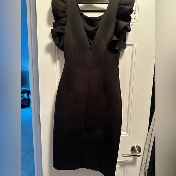Eliza J Ruffle Sleeve Scuba Crepe Cocktail sheath dress black 6 - Picture 9 of 9